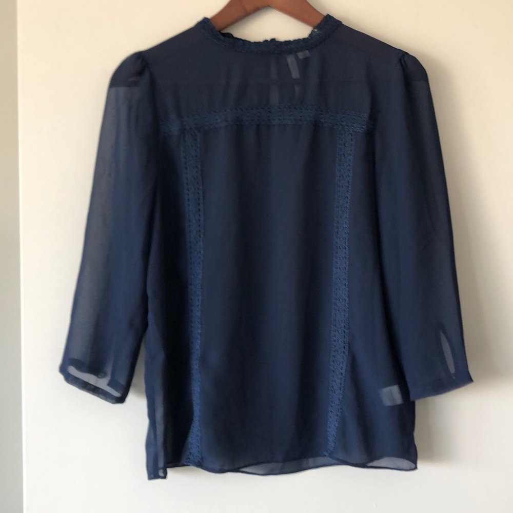 NWOT LC Lauren Conrad Runway Sheer Navy Top, S